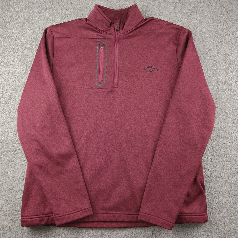 Callaway Pullover Mens Medium 1/4 Zip Burgundy Heathered Fleece Lined EUC